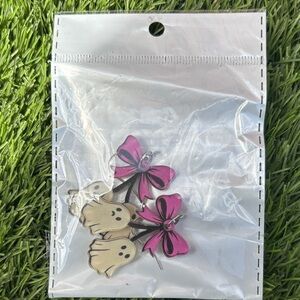 Pink Bow & Cream Ghost Charm Earrings